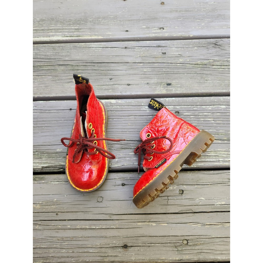 Dr. Martens Boots Red Crocodile Embossed Patent Leather Size 6